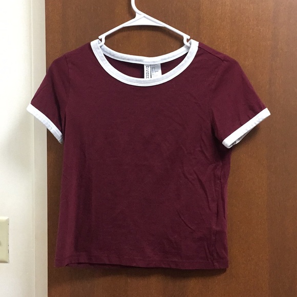 H&M Tops - Maroon Cropped Ringer Tee